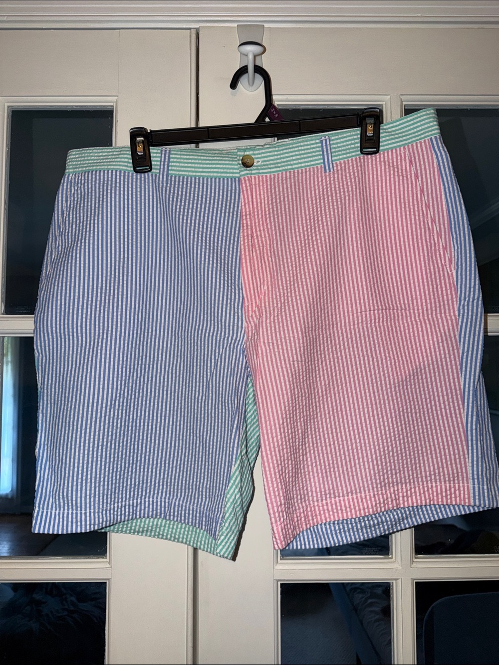 Vineyard Vines Seersucker Patchwork Shorts in Blue, Pink & Green